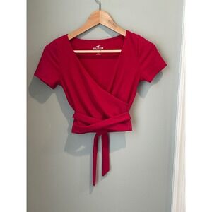 Hollister Ribbed Wrap  Crop Top Red XS